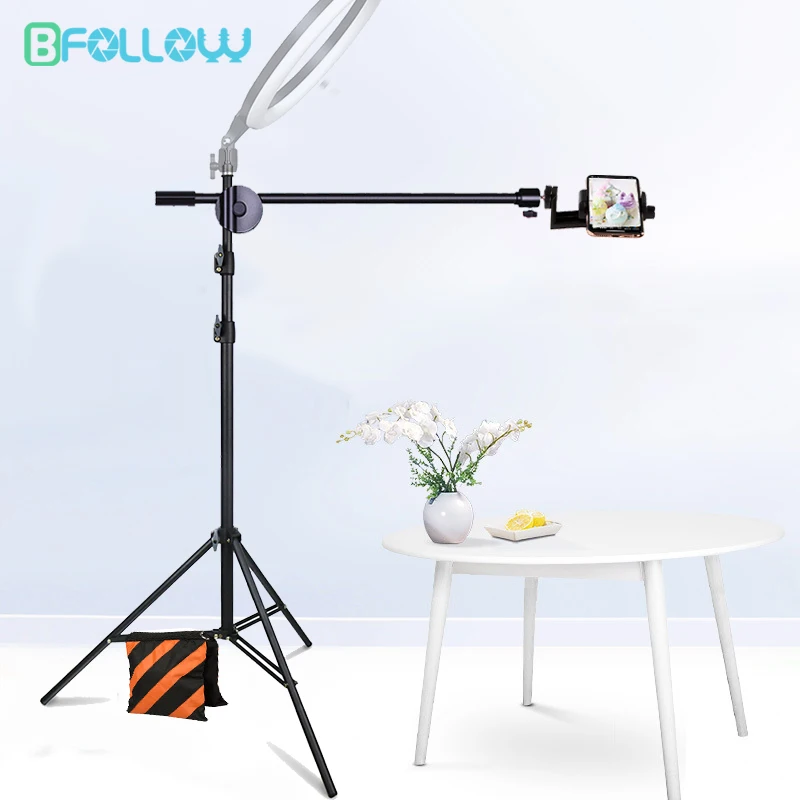 BFOLLOW 2m 79inch Tripod for Overhead Shooting Mobile Phone Tablet Light DSLR Camera with Boom Arm Video Studio Youtuber Stand