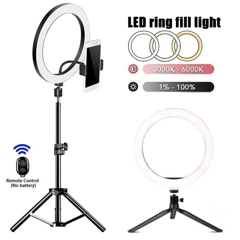 LED Selfie Ring Light Dimmable Photography LED Fill Lighring With Tripod Bluetooth Remote Control For Phone Video Live Recording
